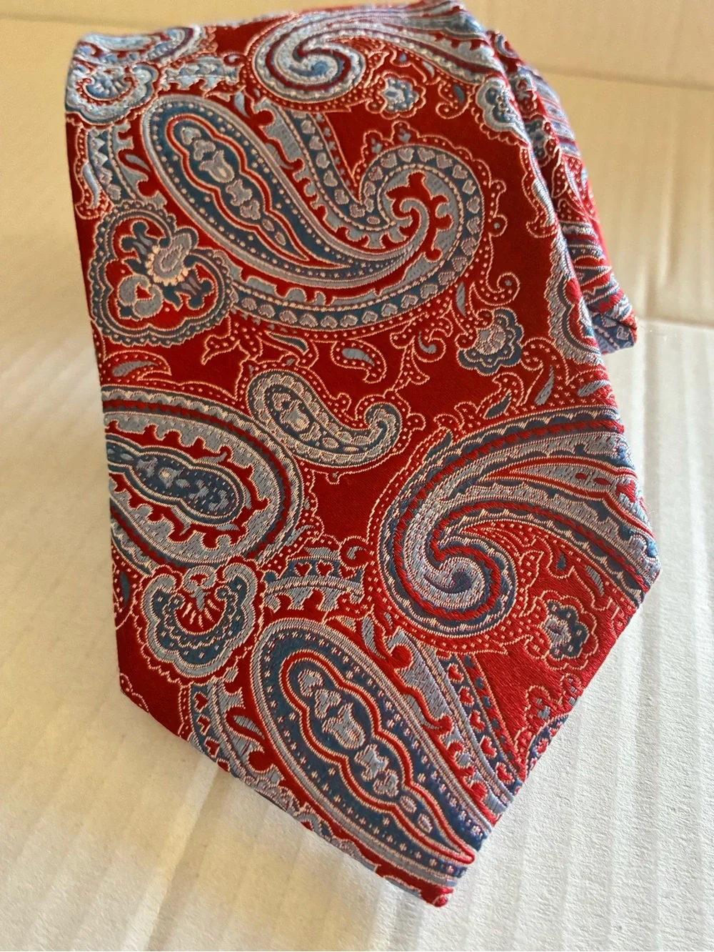 Red and Blue paisley Jacquard Patterned Men's Tie by Patrick James